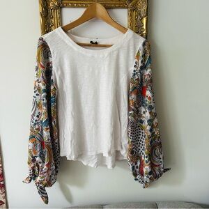 Anthropologie Maybell Tied Peacock Print Top